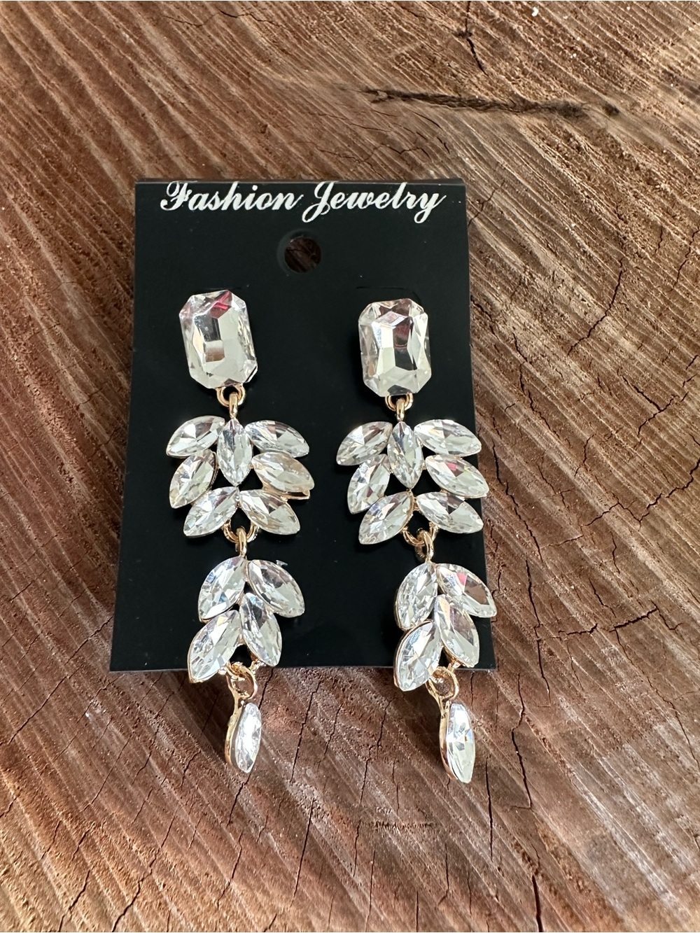 Fashion Jewelry Gold-Tone Clear Crystal Leaf Drop Earrings